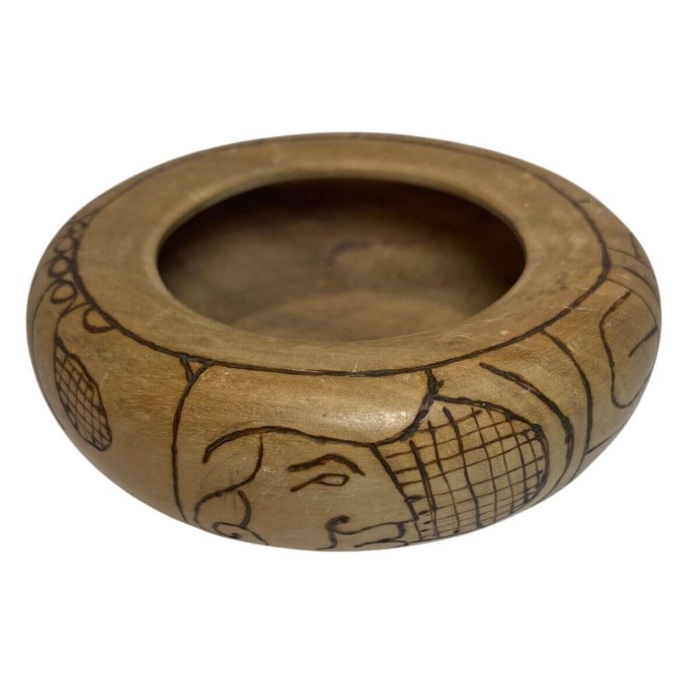 VTG Primitive‎ Hand Carved Aztec Wooden Bowl San Pedro Sula Honduras 5"